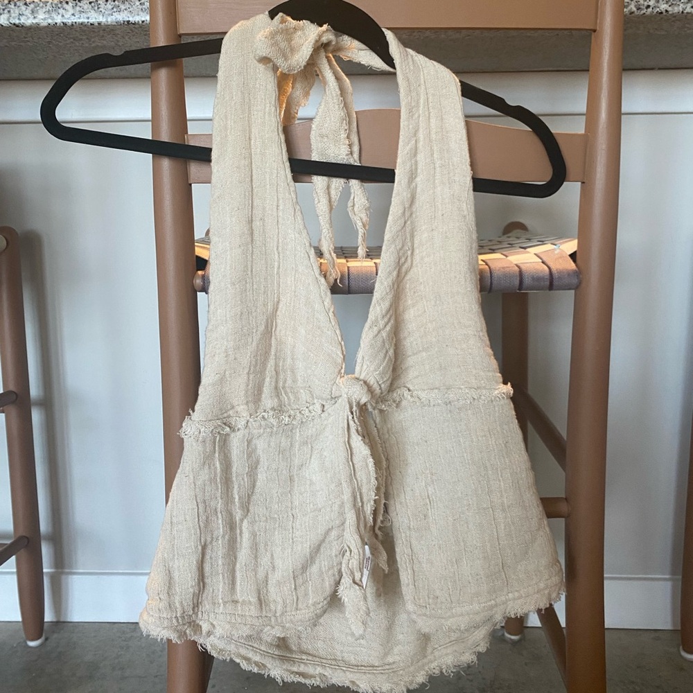 Cream Halter Tie-Front Top